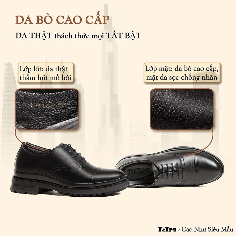 GIÀY CAO NAM  SIÊU NHẸ T122 ĐEN CAO 7CM