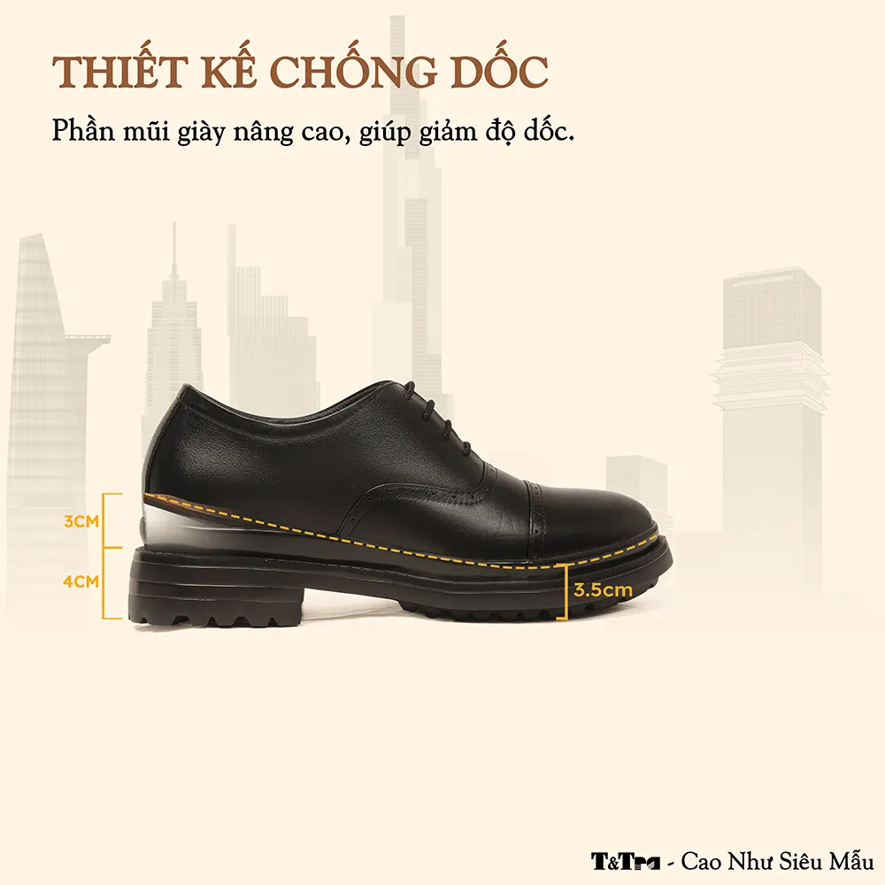 GIÀY CAO NAM  SIÊU NHẸ T122 ĐEN CAO 7CM