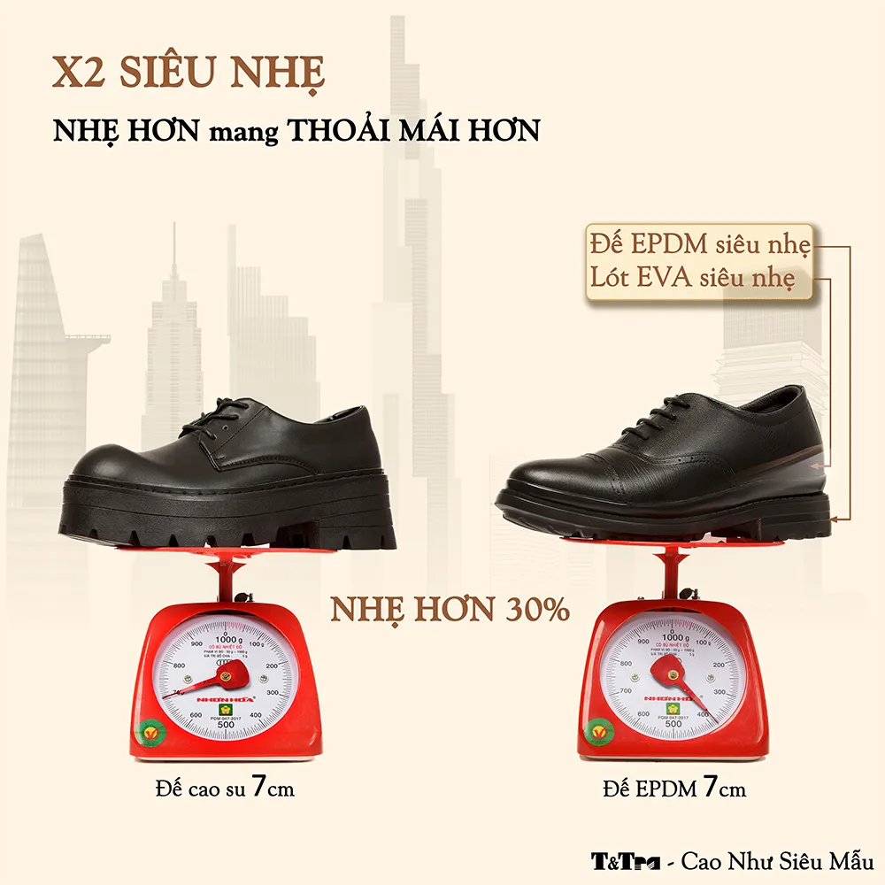 GIÀY CAO NAM  SIÊU NHẸ T122 ĐEN CAO 7CM