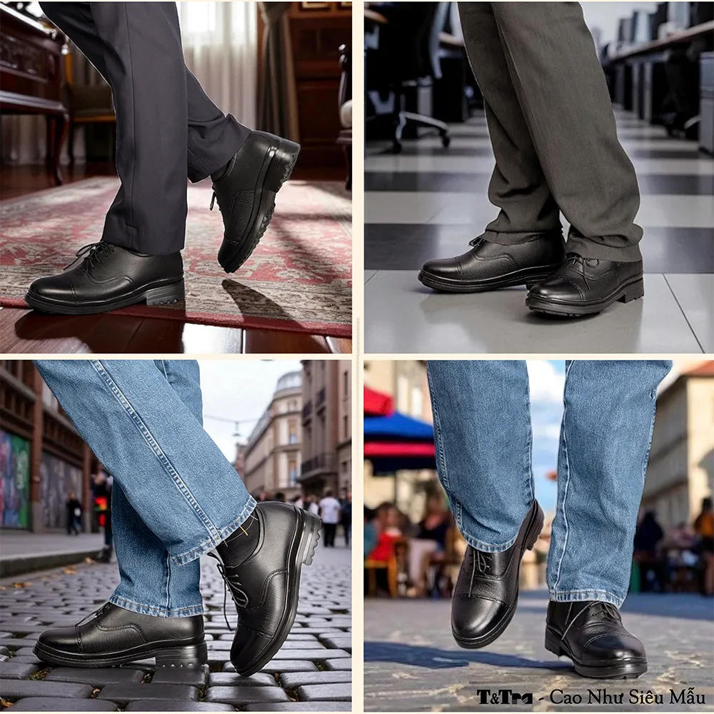 GIÀY CAO NAM  SIÊU NHẸ T122 ĐEN CAO 7CM