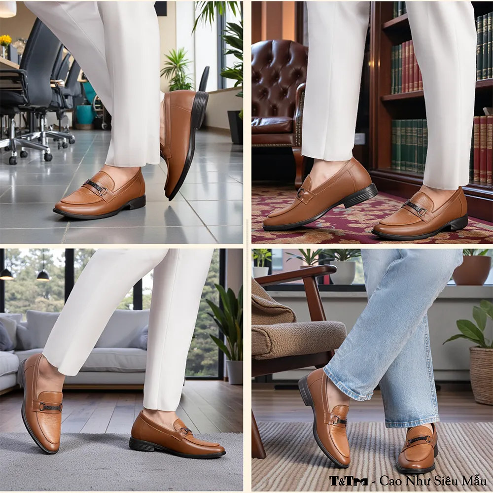 GIÀY CAO NAM T402 NÂU BÒ CAO 6.5CM