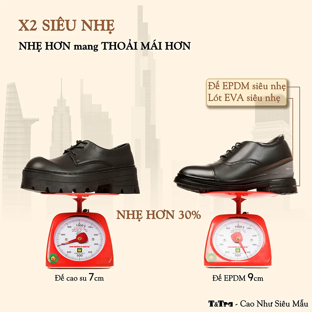 GIÀY CAO NAM SIÊU NHẸ T122Đ CAO 9CM