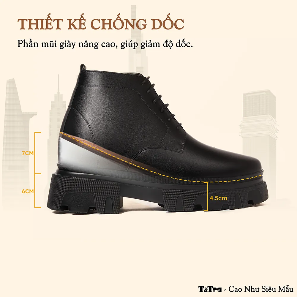 GIÀY TĂNG CHIỀU CAO NAM  SIÊU NHẸ T112 ĐEN CAO 13CM