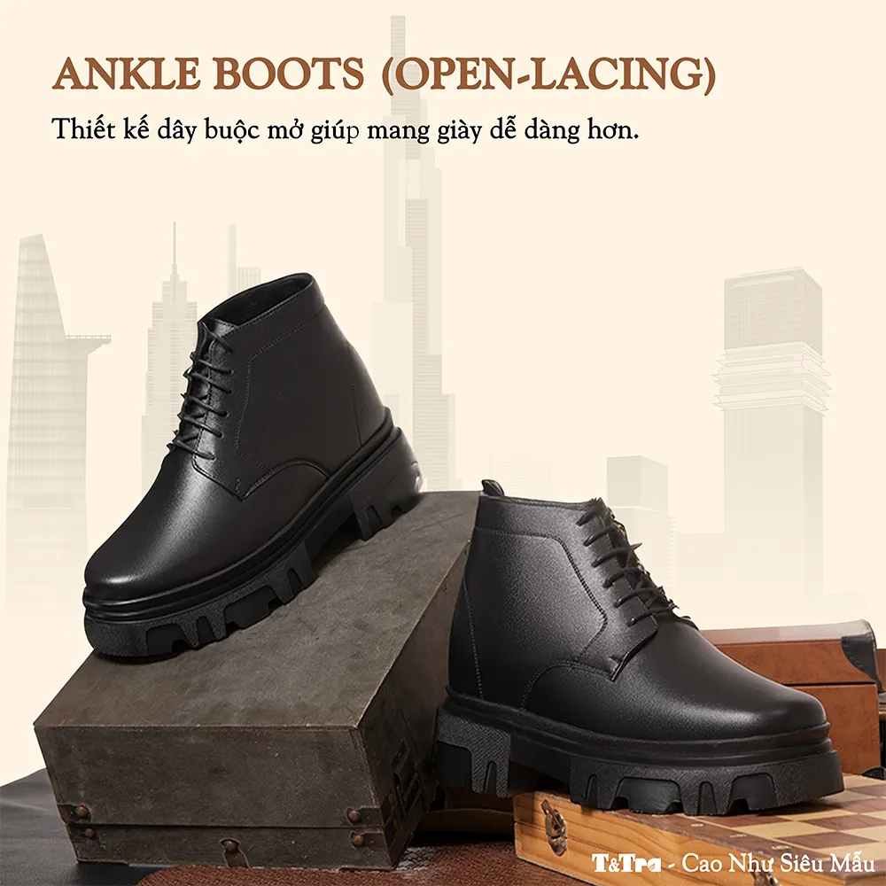 GIÀY TĂNG CHIỀU CAO NAM  SIÊU NHẸ T112 ĐEN CAO 13CM