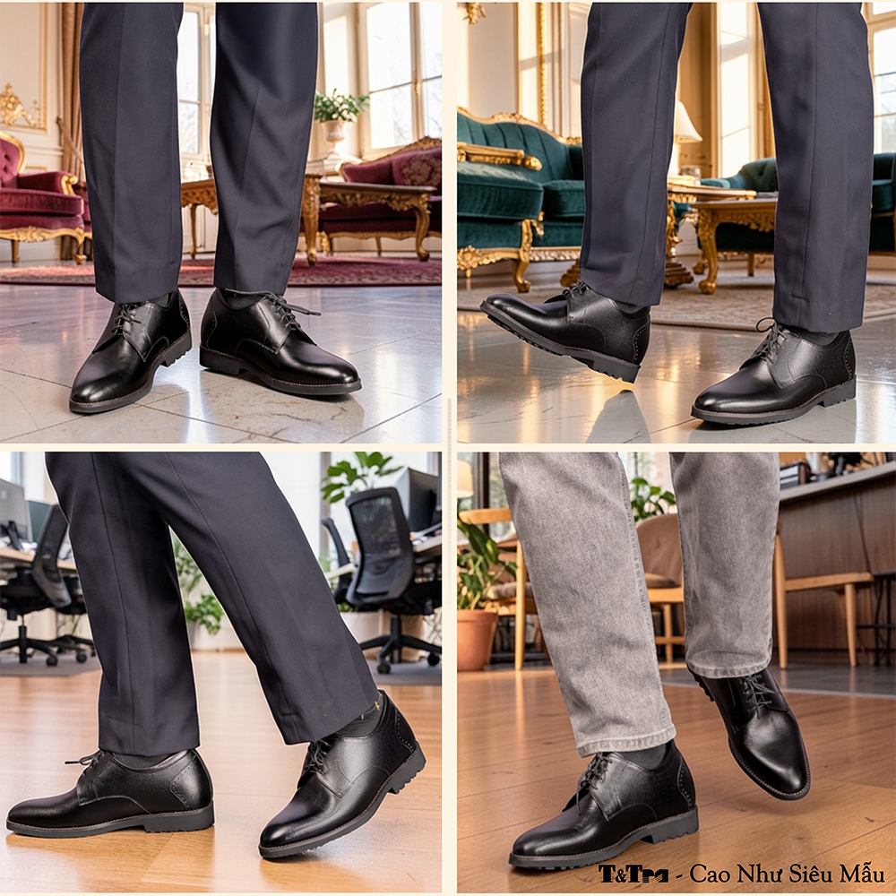 GIÀY TĂNG CHIỀU CAO NAM S1085 ĐEN TRƠN SIÊU NHẸ CAO 7.5CM