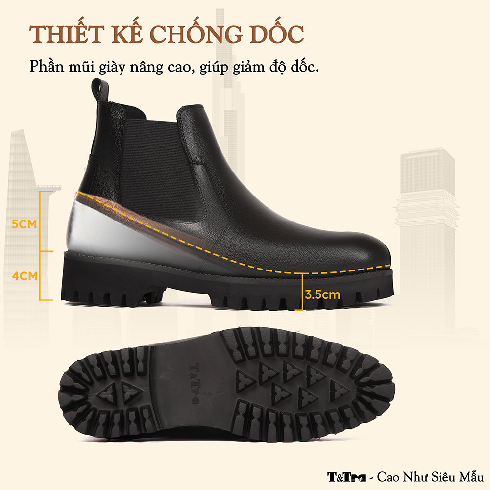 GIÀY CAO CỔ NAM SIÊU NHẸ S2077 ĐEN CAO 9CM