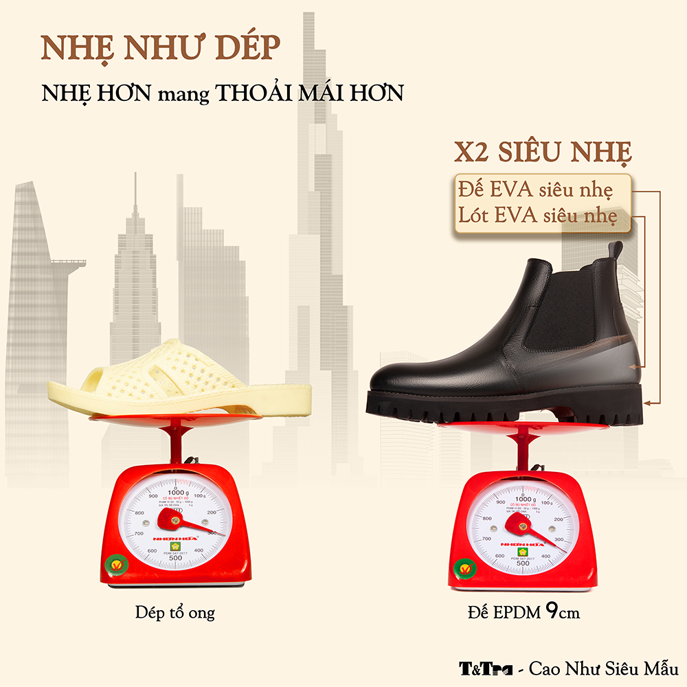 GIÀY CAO CỔ NAM SIÊU NHẸ S2077 ĐEN CAO 9CM