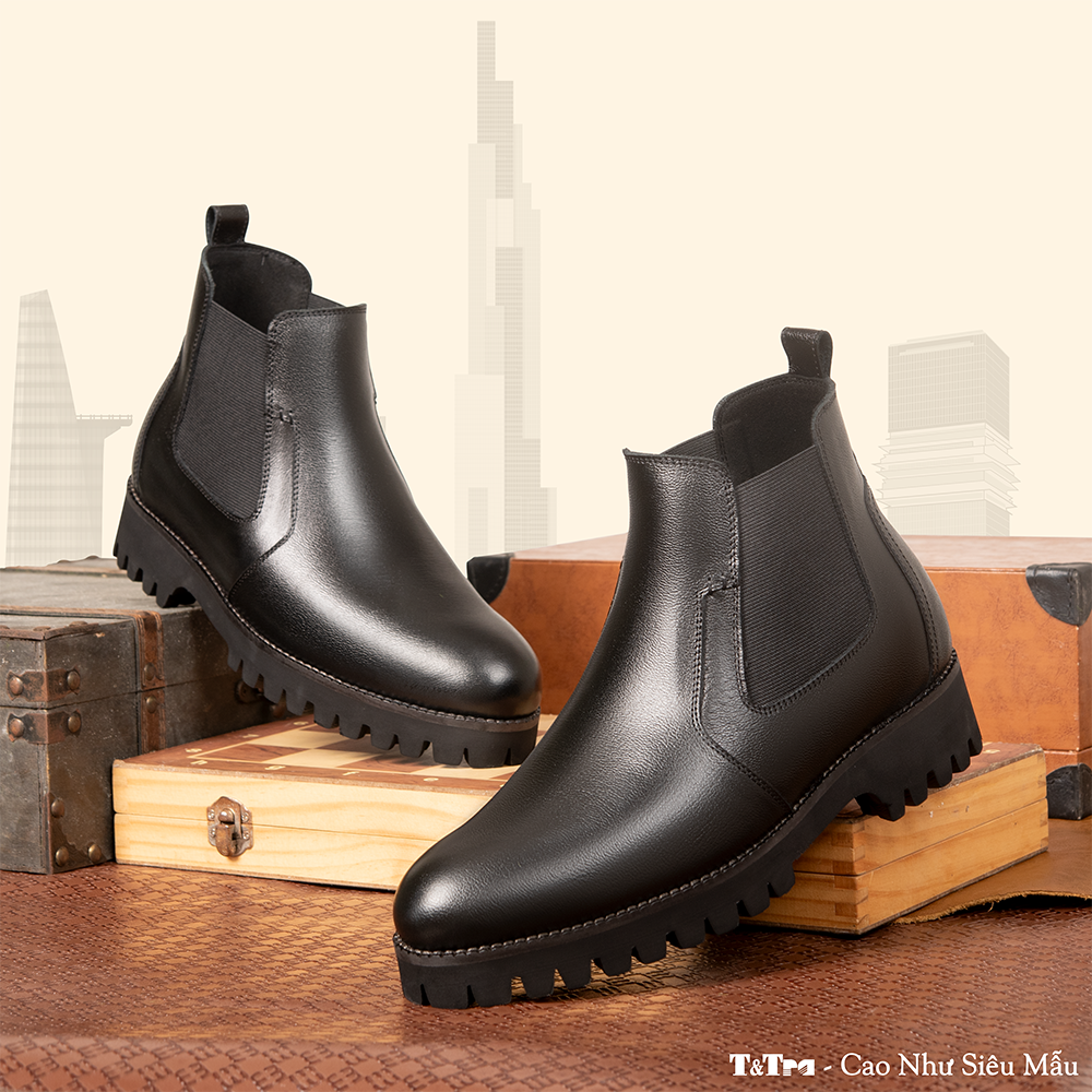 GIÀY CAO CỔ NAM SIÊU NHẸ S2077 ĐEN CAO 9CM