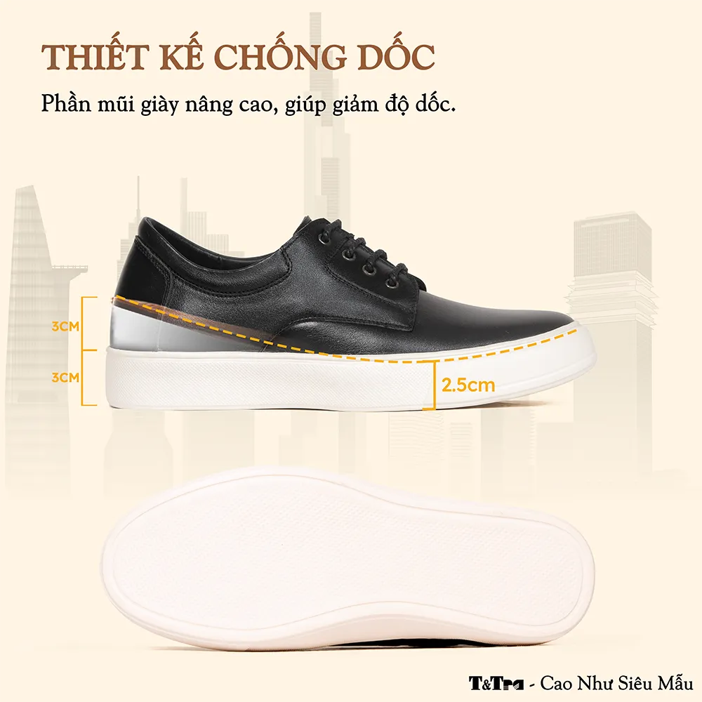 GIÀY ĐẾ CAO NAM T144 ĐEN CAO 6CM
