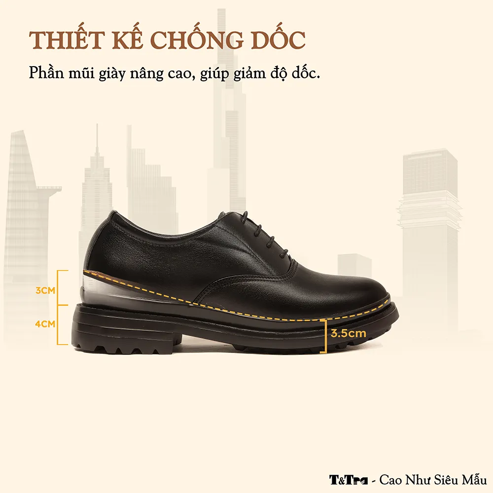 GIÀY CAO NAM SIÊU NHẸ T141 ĐEN CAO 7CM