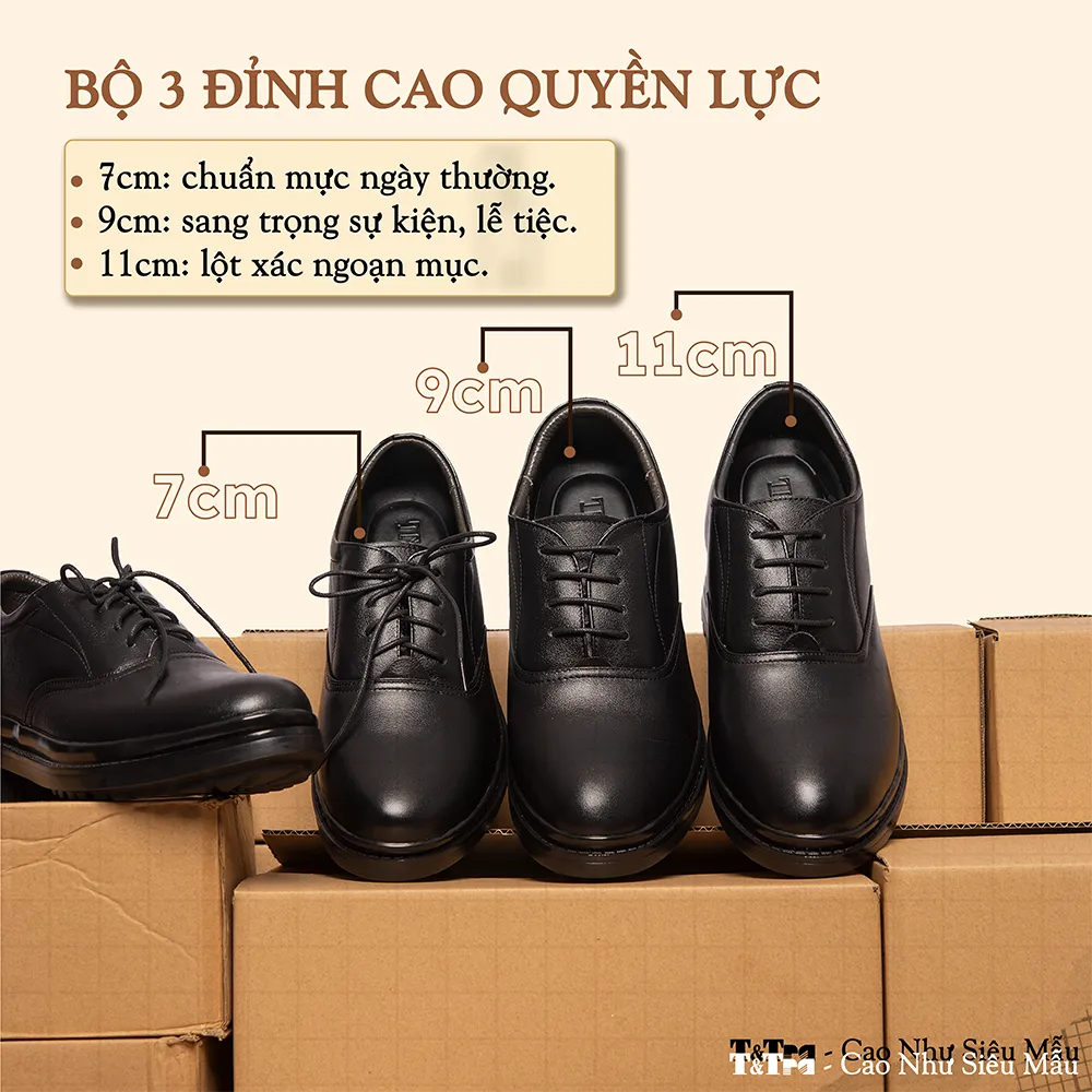 GIÀY TĂNG CHIỀU CAO NAM SIÊU NHẸ T141 ĐEN CAO 9CM