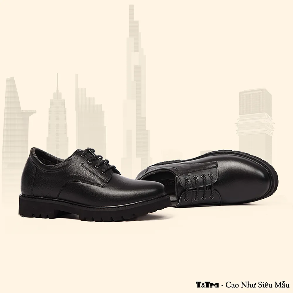 GIÀY CAO NAM T178 ĐEN SẦN CAO 7CM