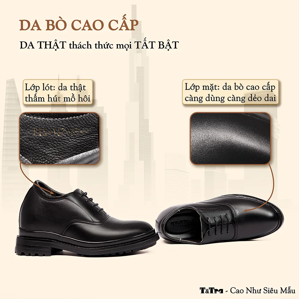 GIÀY CAO NAM SIÊU NHẸ T141 ĐEN CAO 11CM