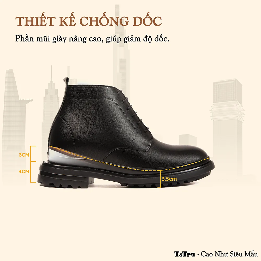 GIÀY CAO CỔ NAM SIÊU NHẸ  T102 ĐEN CAO 7CM