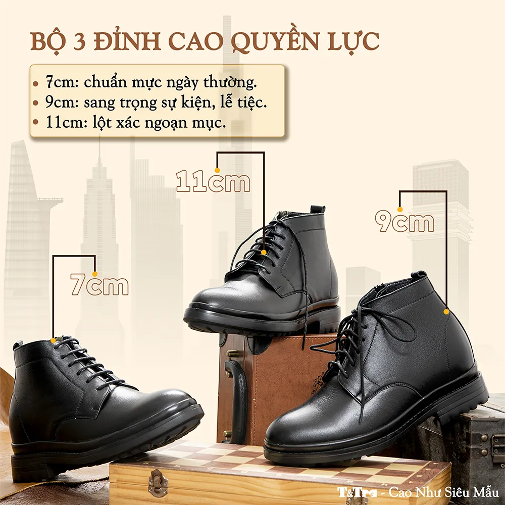 GIÀY CAO CỔ NAM SIÊU NHẸ  T102 ĐEN CAO 7CM