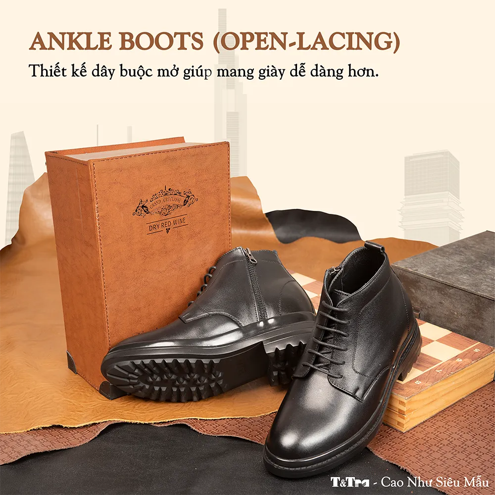 GIÀY CAO CỔ NAM SIÊU NHẸ  T102 ĐEN CAO 7CM