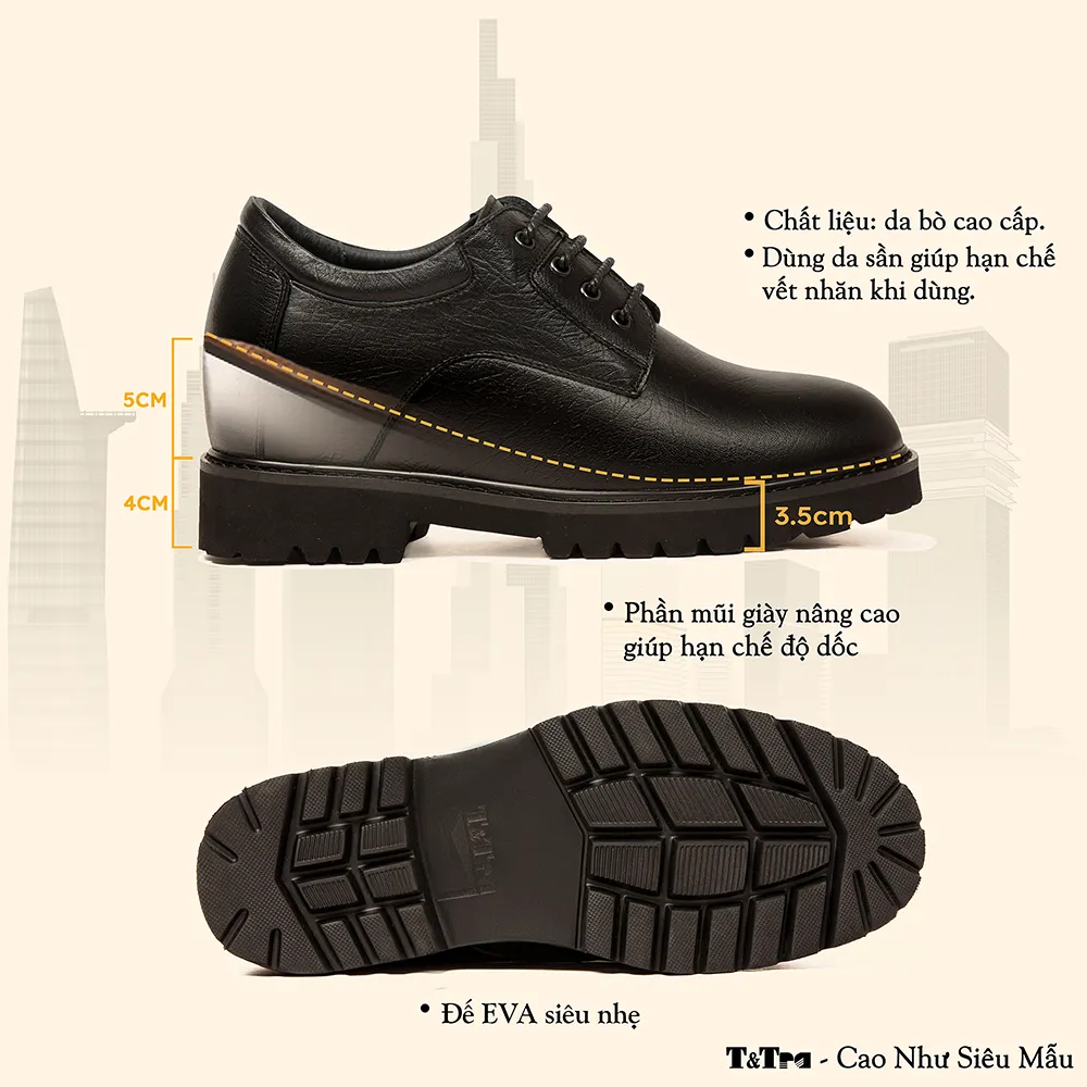 GIÀY CAO NAM T178 ĐEN SẦN CAO 9CM