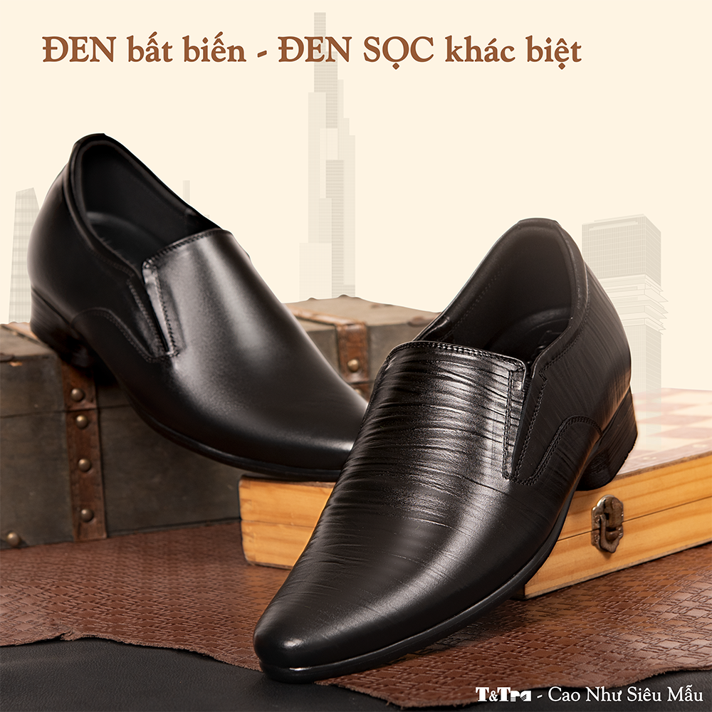 GIÀY TĂNG CHIỀU CAO NAM DA THẬT S952 ĐEN CAO 6CM