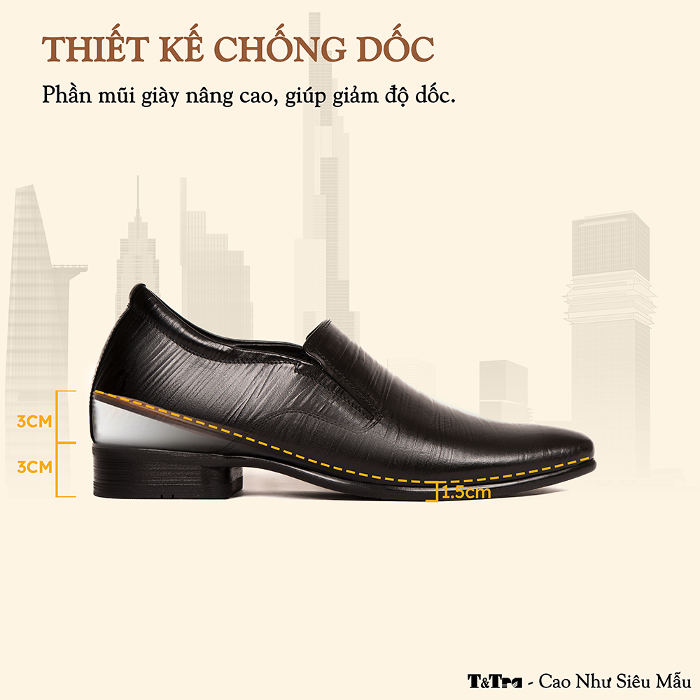 GIÀY TĂNG CHIỀU CAO NAM S952 ĐEN SỌC  CAO 6CM