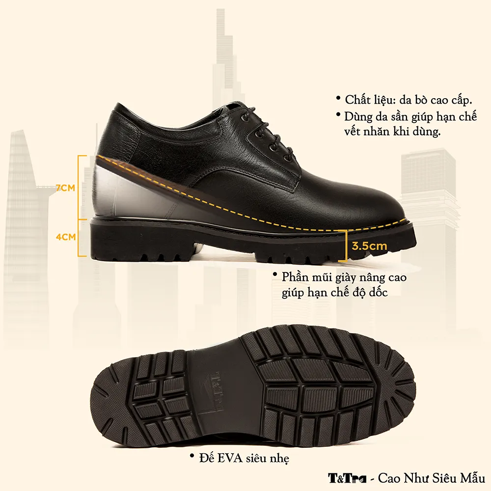 GIÀY CAO NAM T178 ĐEN SẦN CAO 11CM