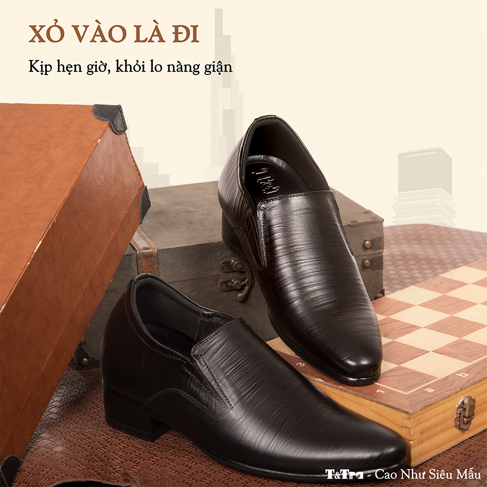 GIÀY TĂNG CHIỀU CAO NAM S970 ĐEN SỌC CAO 8CM