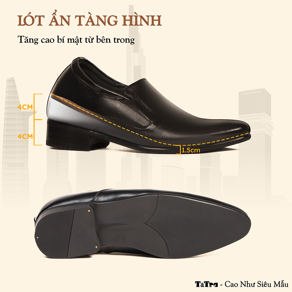 GIÀY TĂNG CHIỀU CAO NAM S970 ĐEN CAO 8CM
