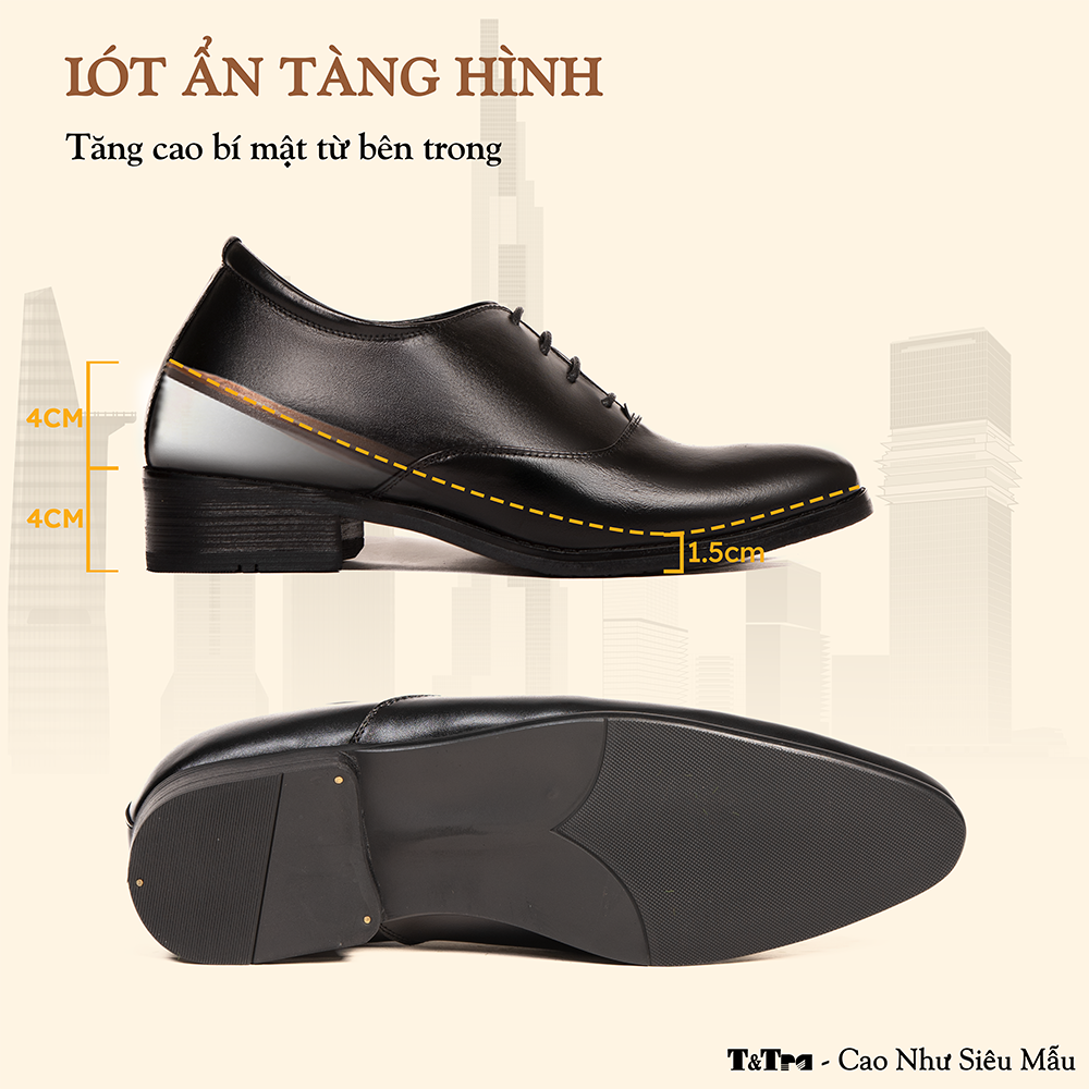 GIÀY TĂNG CHIỀU CAO NAM S1012 ĐEN TĂNG CAO 8CM