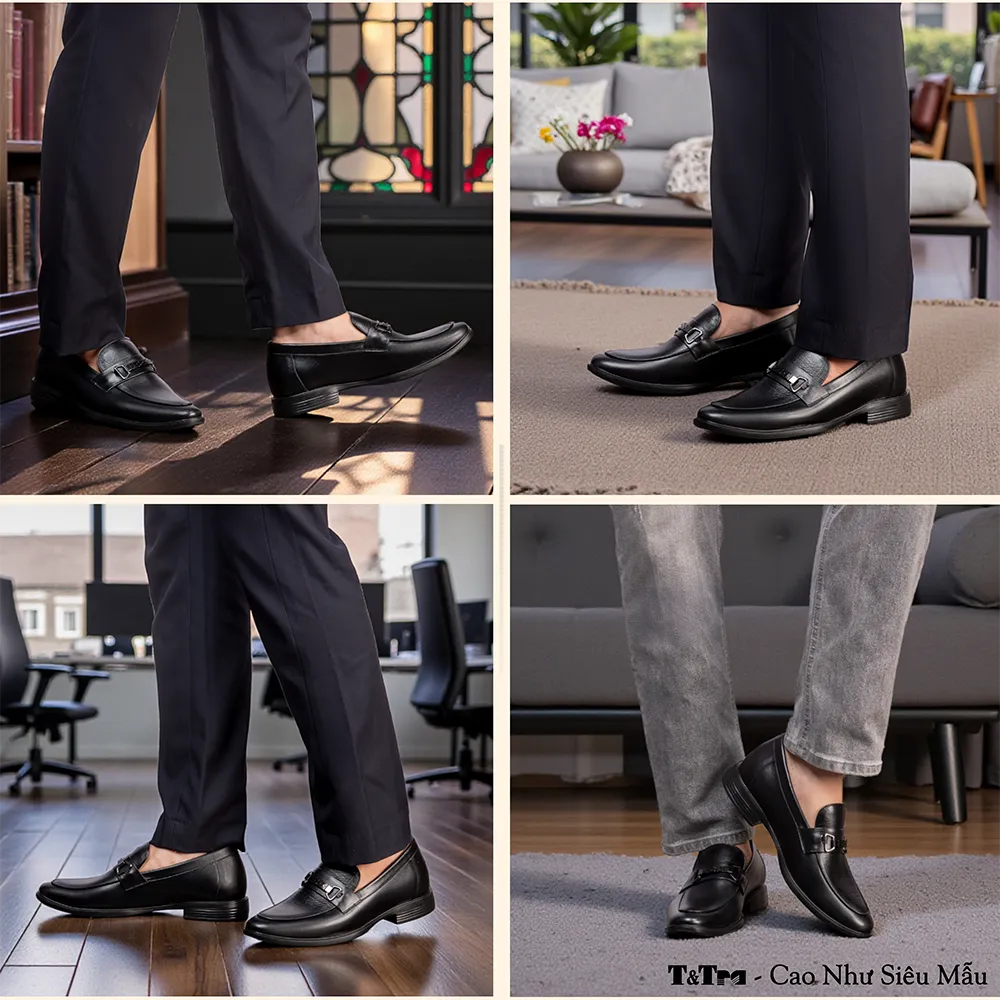 GIÀY CAO NAM T402 ĐEN CAO 6.5CM