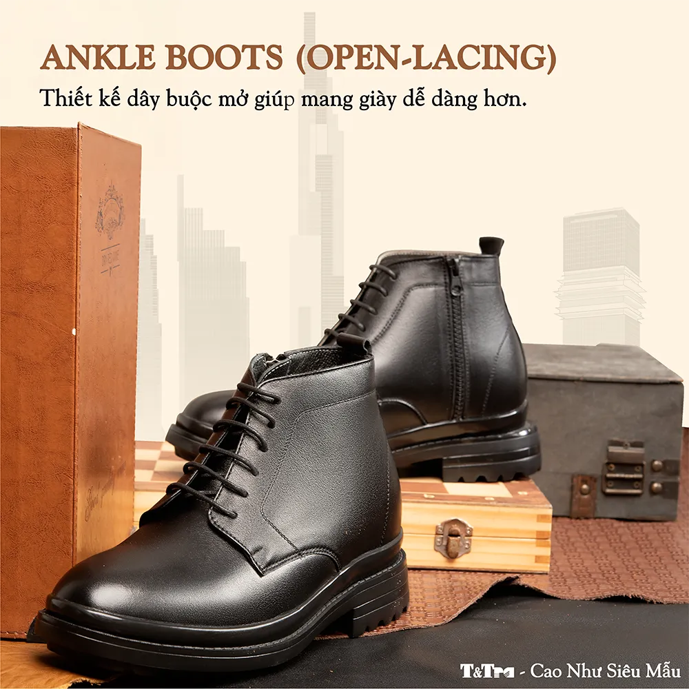 GIÀY CAO CỔ NAM SIÊU NHẸ  T102 ĐEN CAO 9CM