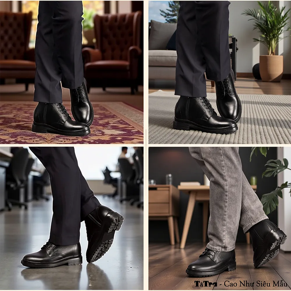 GIÀY CAO CỔ NAM SIÊU NHẸ  T102 ĐEN CAO 9CM