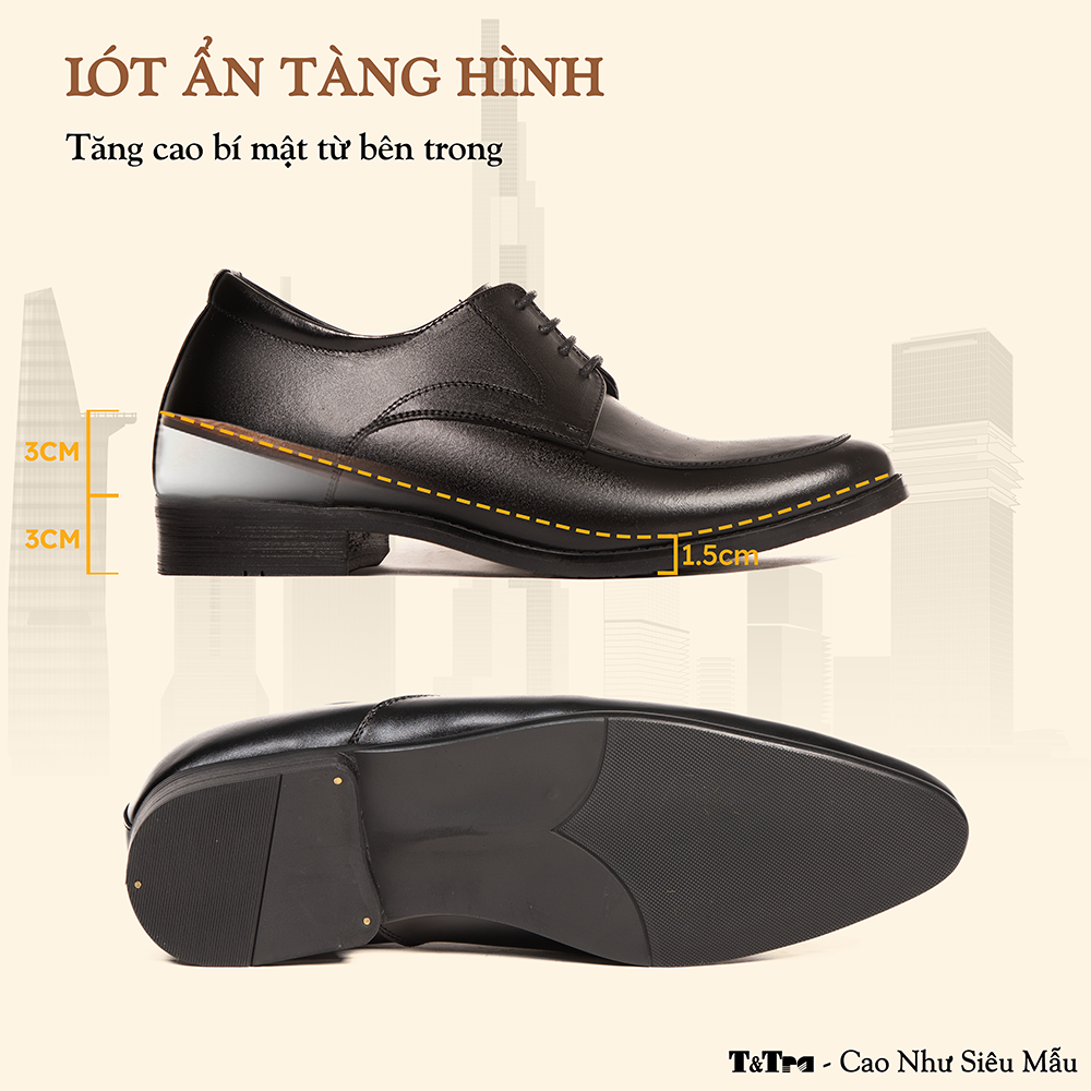 GIÀY CAO NAM DA THẬT S1014 ĐEN CAO 6CM