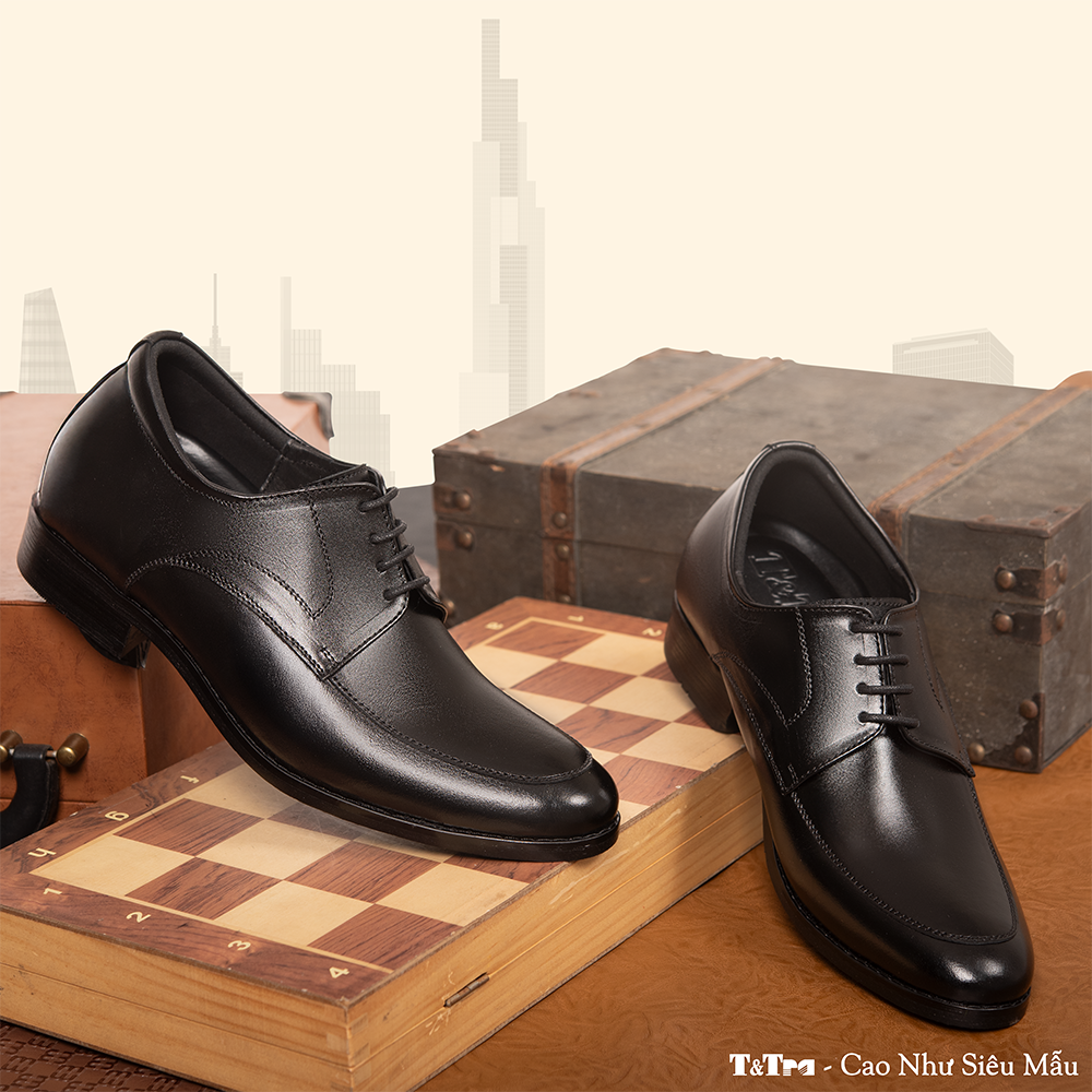 GIÀY CAO NAM DA THẬT S1014 ĐEN CAO 6CM
