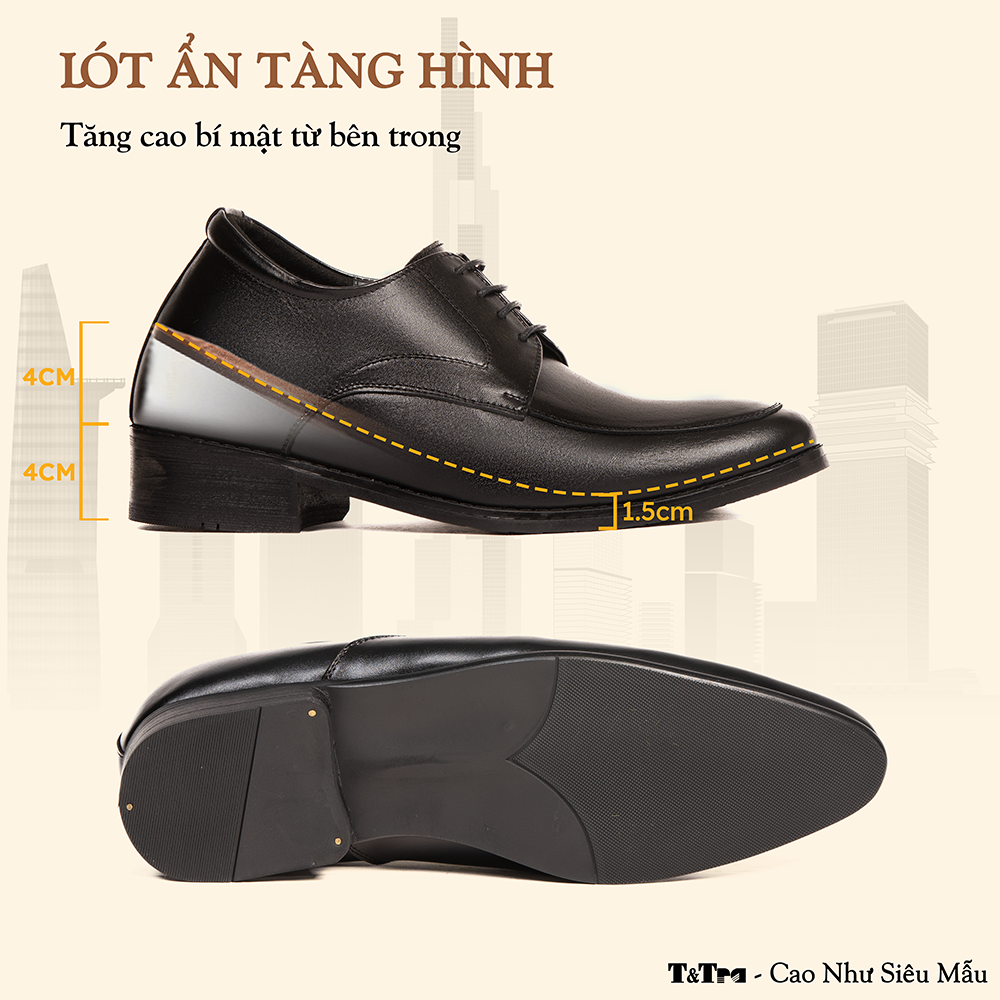 GIÀY CAO NAM DA THẬT S1063 ĐEN CAO 8CM