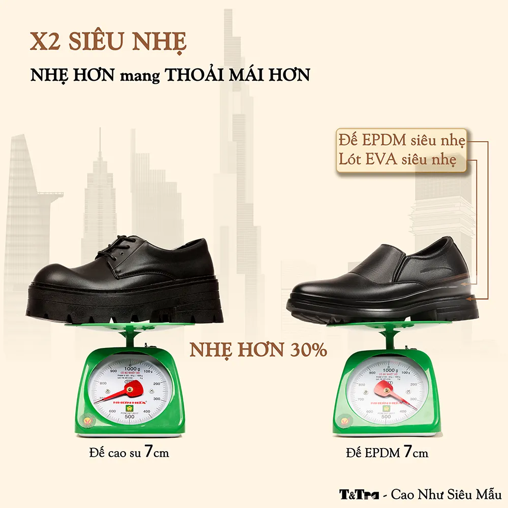 GIÀY ĐẾ CAO NAM  SIÊU NHẸ T143 ĐEN CAO 7CM