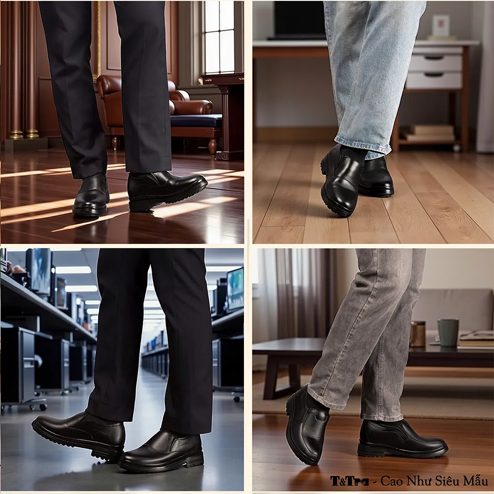 GIÀY ĐẾ CAO NAM  SIÊU NHẸ T143 ĐEN CAO 7CM