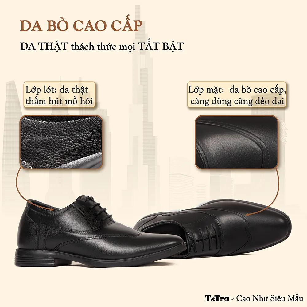 GIÀY CAO NAM T401 ĐEN CAO 6.5CM