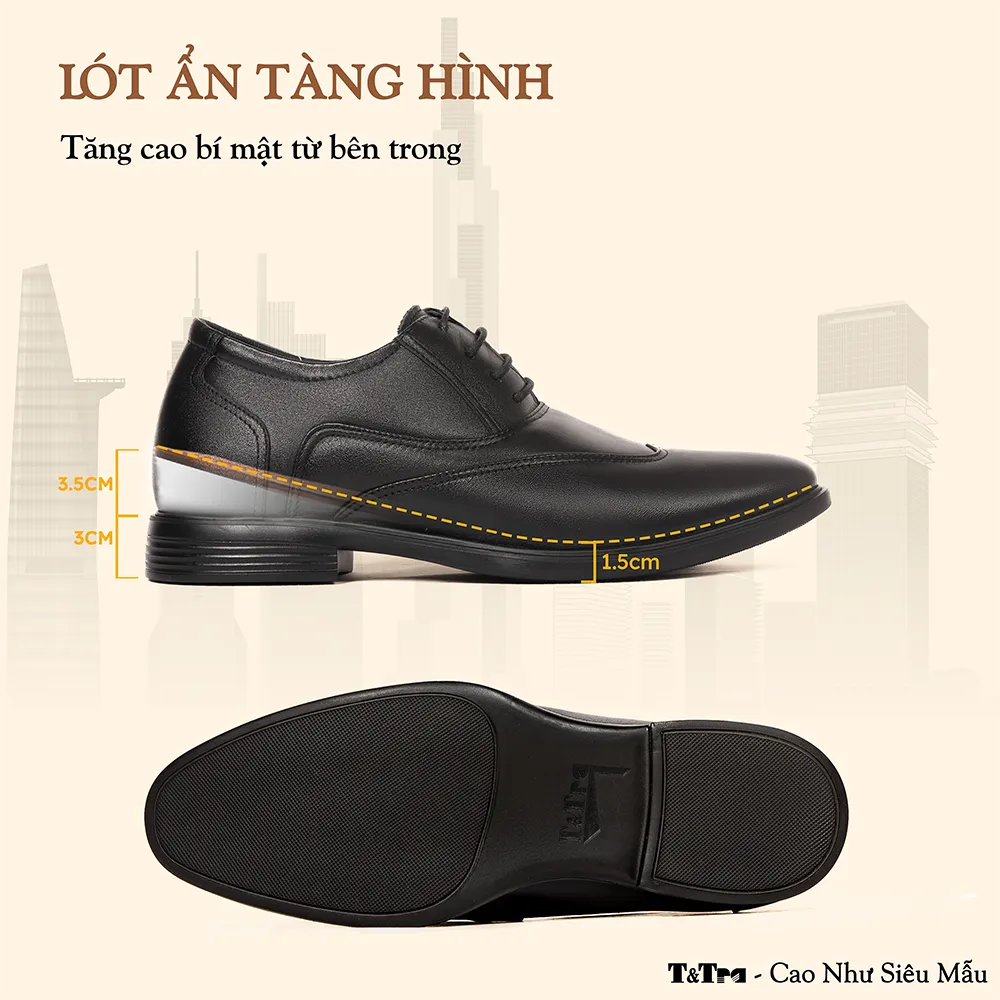 GIÀY CAO NAM T401 ĐEN CAO 6.5CM