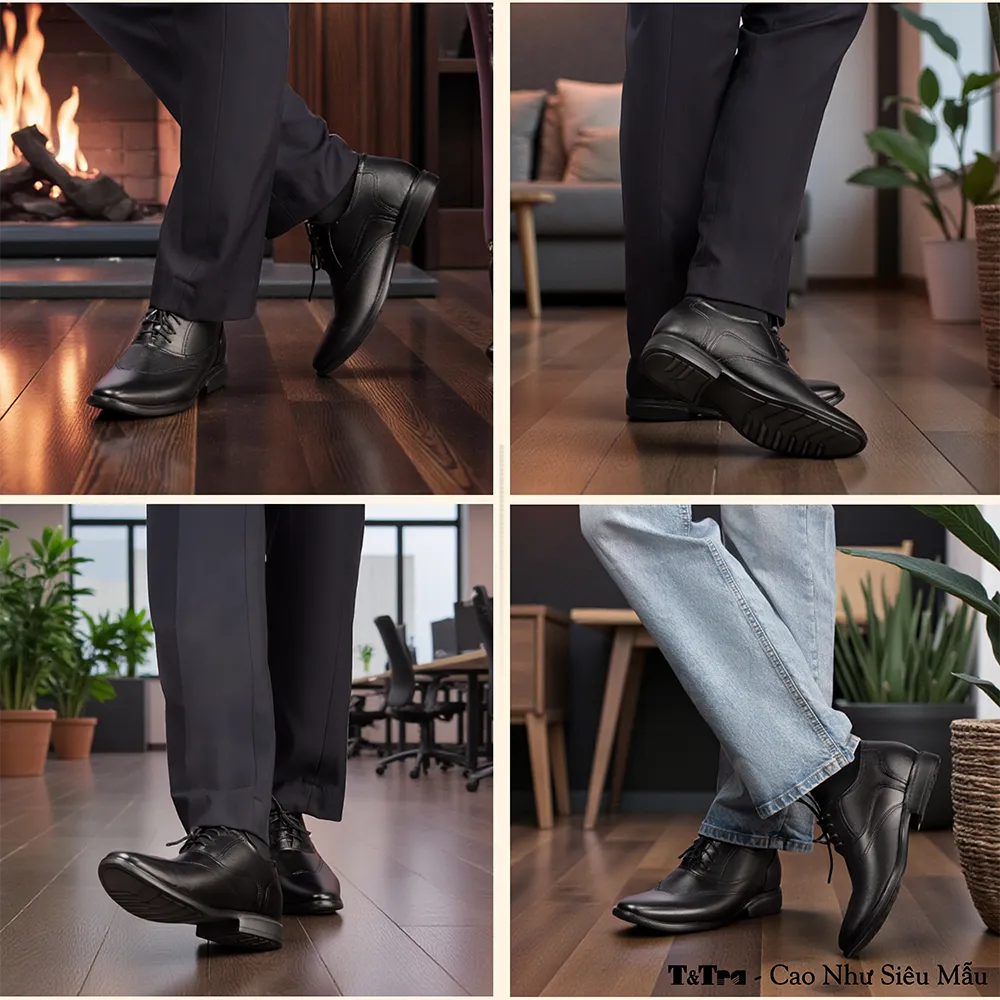 GIÀY CAO NAM T401 ĐEN CAO 6.5CM