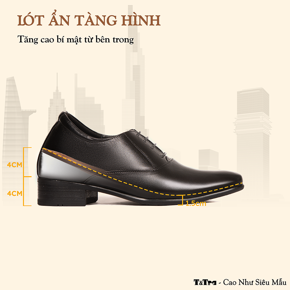 GIÀY CAO NAM DA THẬT S1062 ĐEN TRƠN CAO 8CM