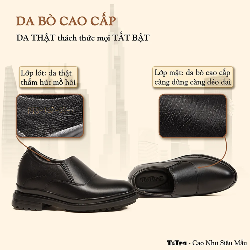 GIÀY ĐẾ CAO NAM  SIÊU NHẸ T143 ĐEN CAO 9CM