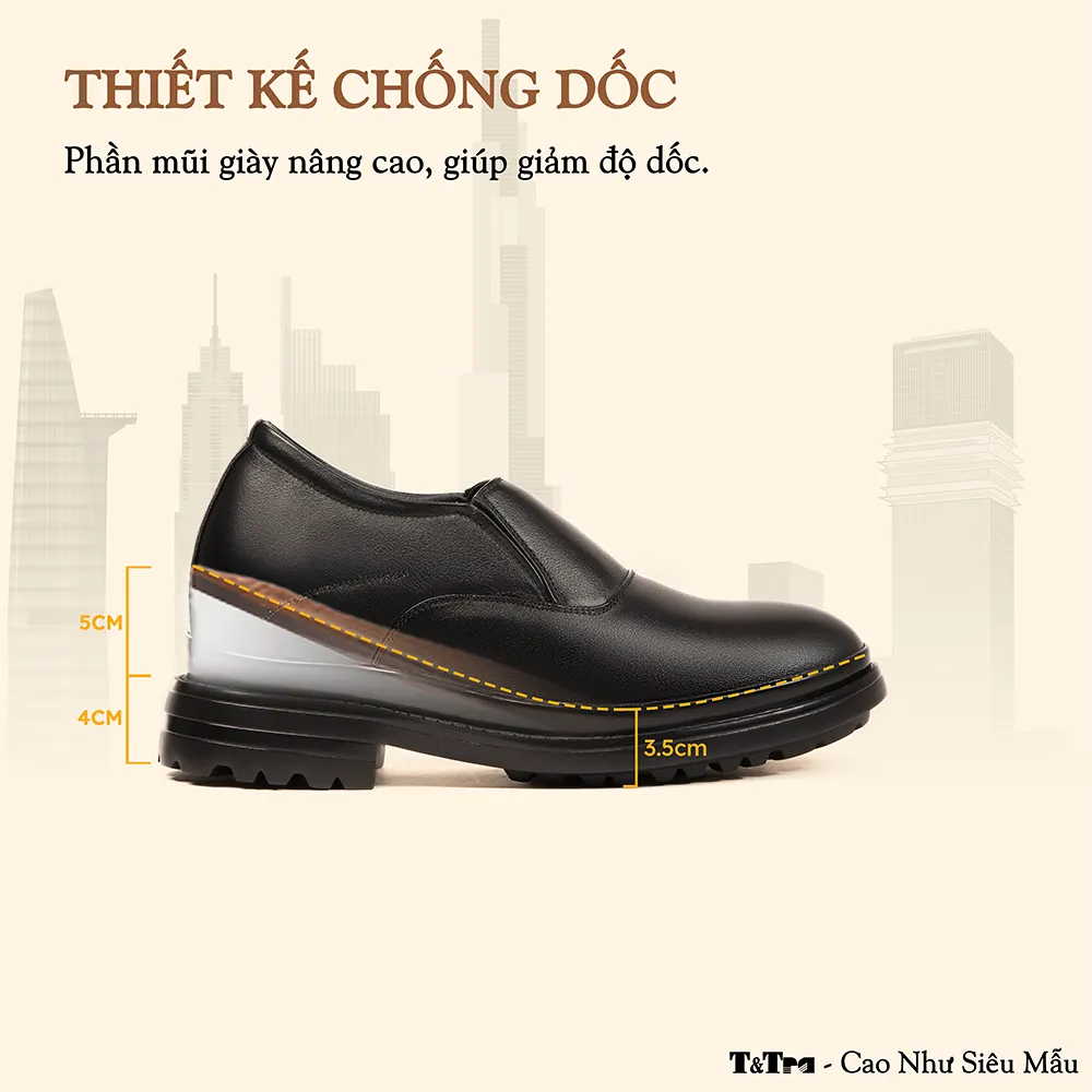 GIÀY ĐẾ CAO NAM  SIÊU NHẸ T143 ĐEN CAO 9CM