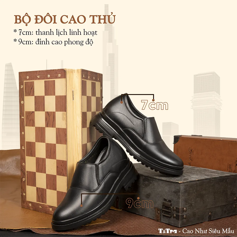 GIÀY ĐẾ CAO NAM  SIÊU NHẸ T143 ĐEN CAO 9CM