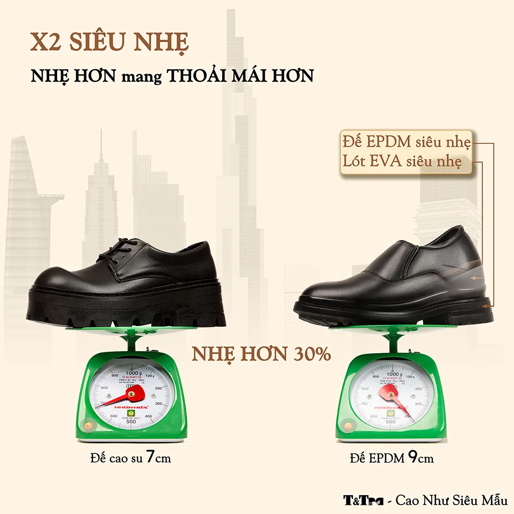 GIÀY ĐẾ CAO NAM  SIÊU NHẸ T143 ĐEN CAO 9CM