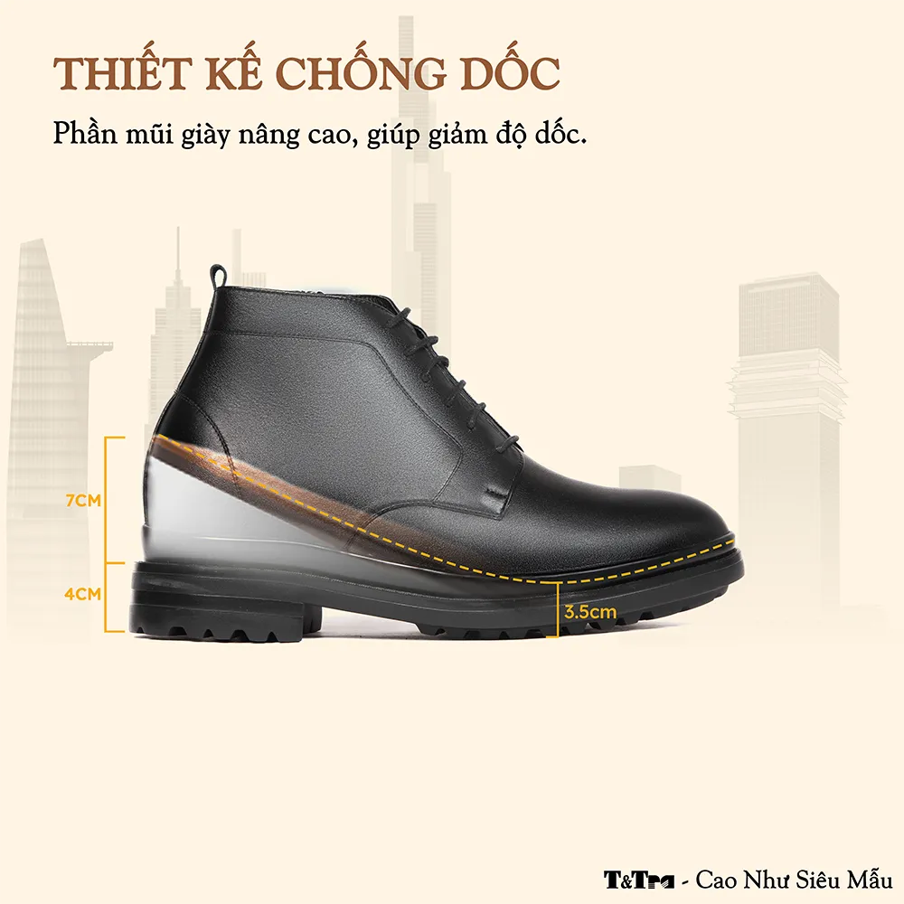 GIÀY BOOTS NAM SIÊU NHẸ T102 ĐEN CAO 11CM
