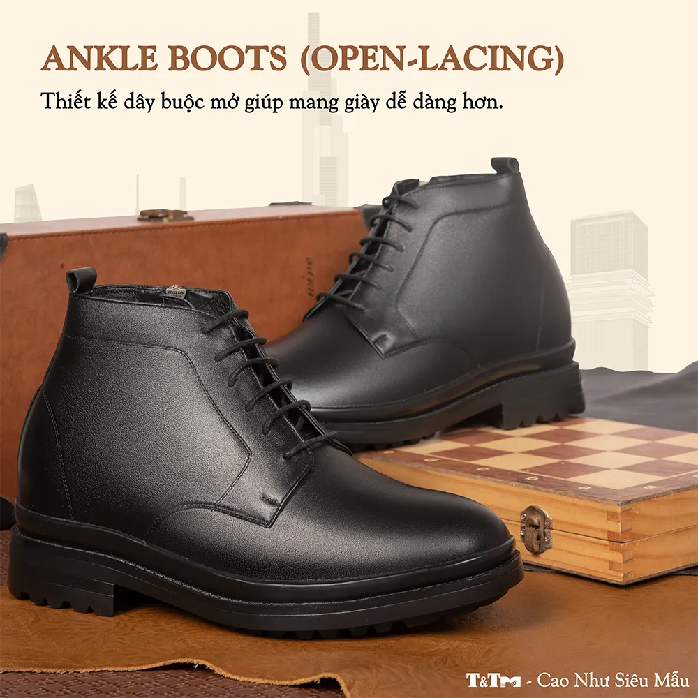 GIÀY BOOTS NAM SIÊU NHẸ T102 ĐEN CAO 11CM