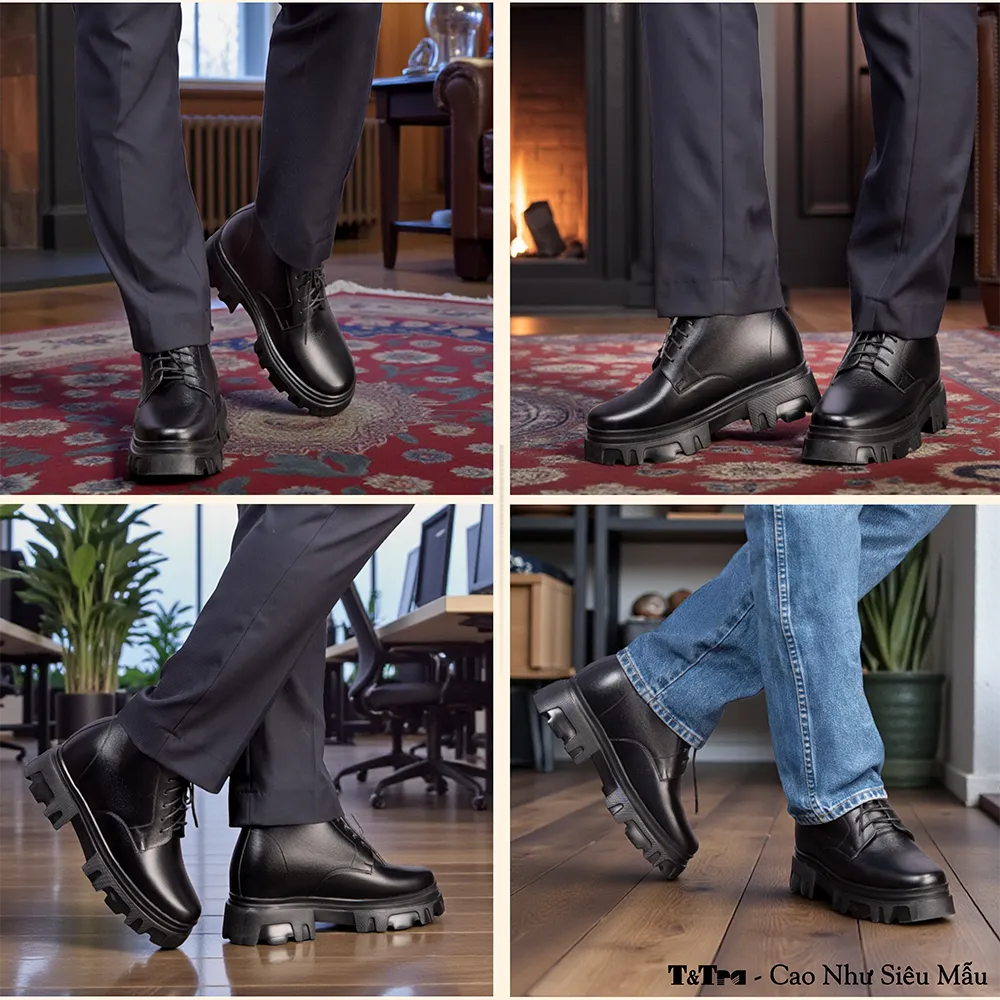 GIÀY TĂNG CHIỀU CAO NAM  SIÊU NHẸ T112 ĐEN CAO 11CM
