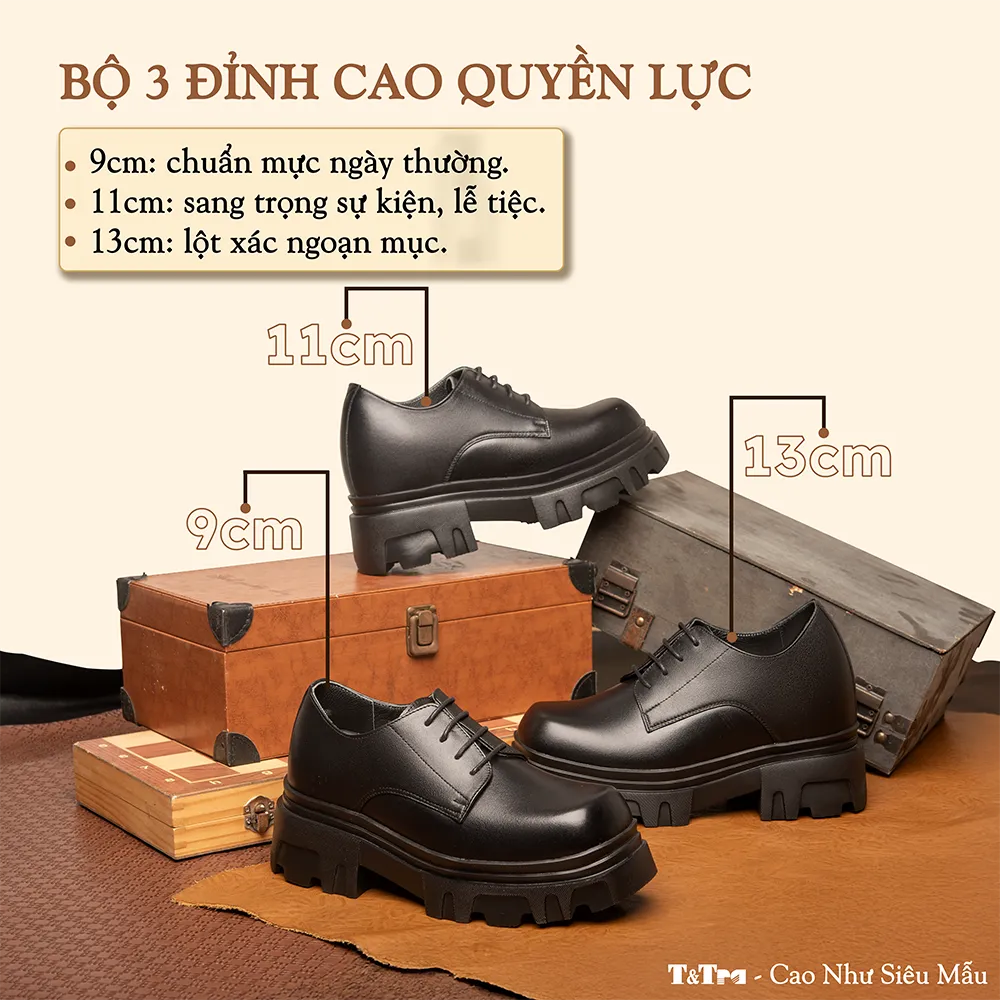 GIÀY TĂNG CHIỀU CAO NAM  SIÊU NHẸ T167 ĐEN SỌC CAO 11CM