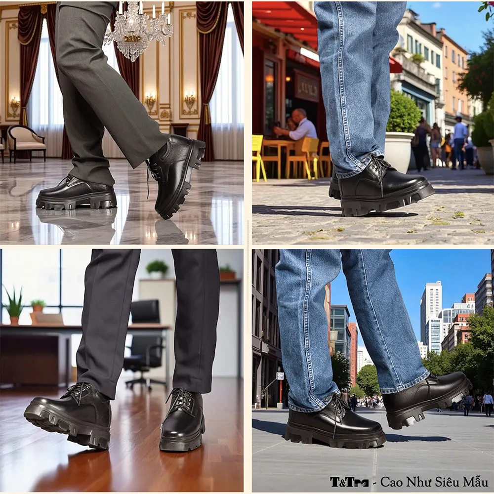 GIÀY TĂNG CHIỀU CAO NAM  SIÊU NHẸ T167 ĐEN SỌC CAO 11CM