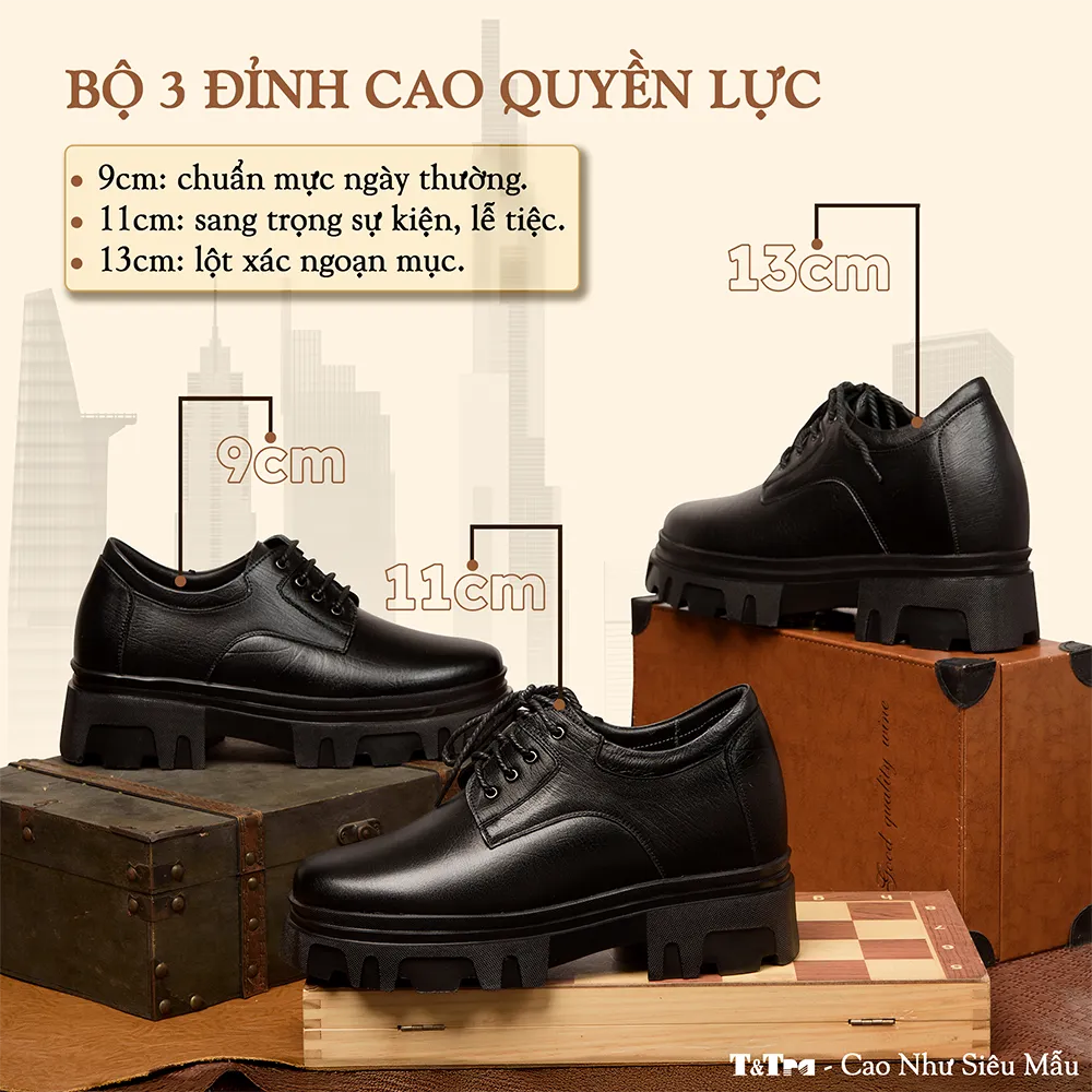 GIÀY TĂNG CHIỀU CAO NAM  SIÊU NHẸ T167 ĐEN SỌC CAO 13CM