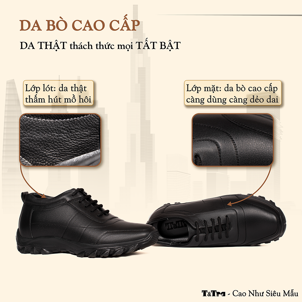 GIÀY ĐẾ CAO NAM T37 ĐEN CAO 6CM